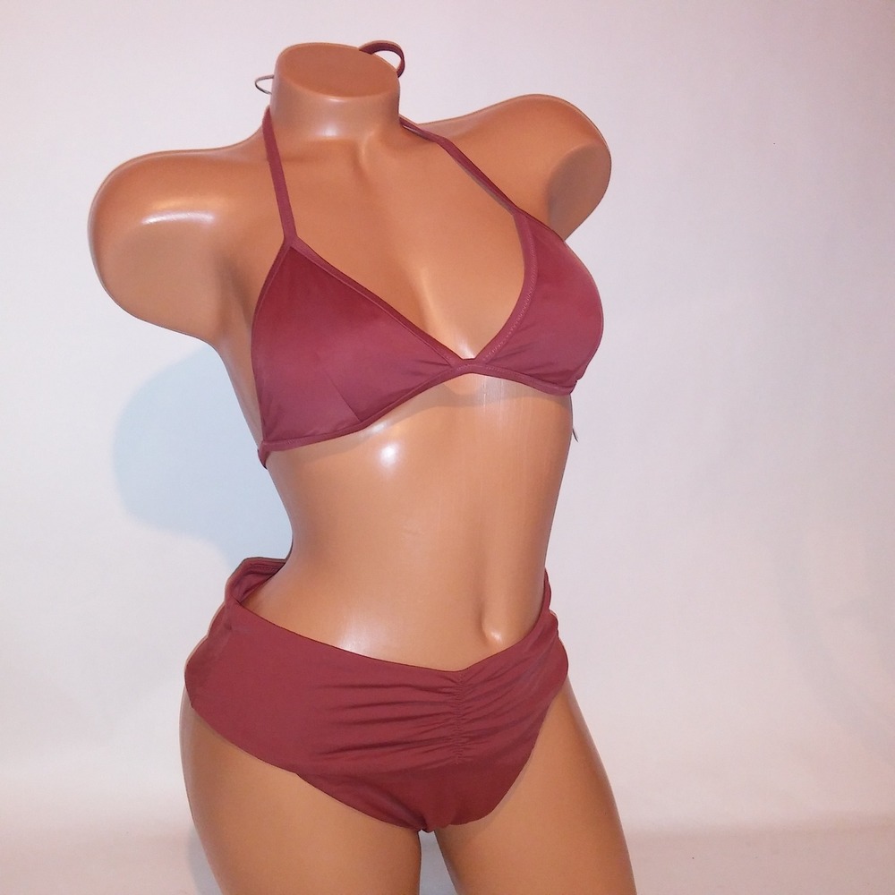 Victoria Secret Swim Bikini Medium Top & Bottom Ginger Triangle Solid High Waist